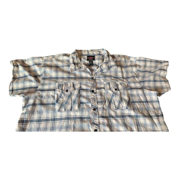 American Fusion Gear Mens Shirt 4XL Button Up Short Sleeve Blue White Plaid - Picture 4 of 10